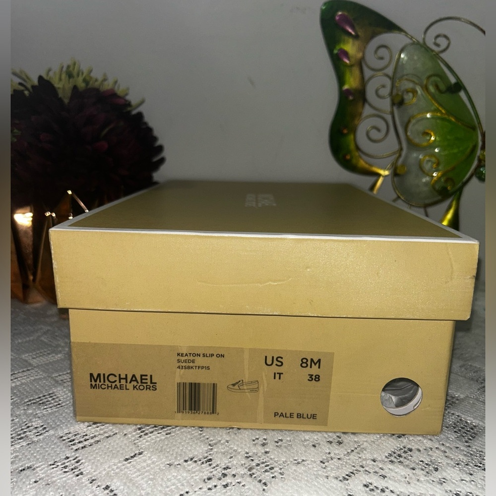 MICHAEL KORS Pale Blue Keaton Embellished Suede Leather Slip-On Sneaker - Picture 13 of 13
